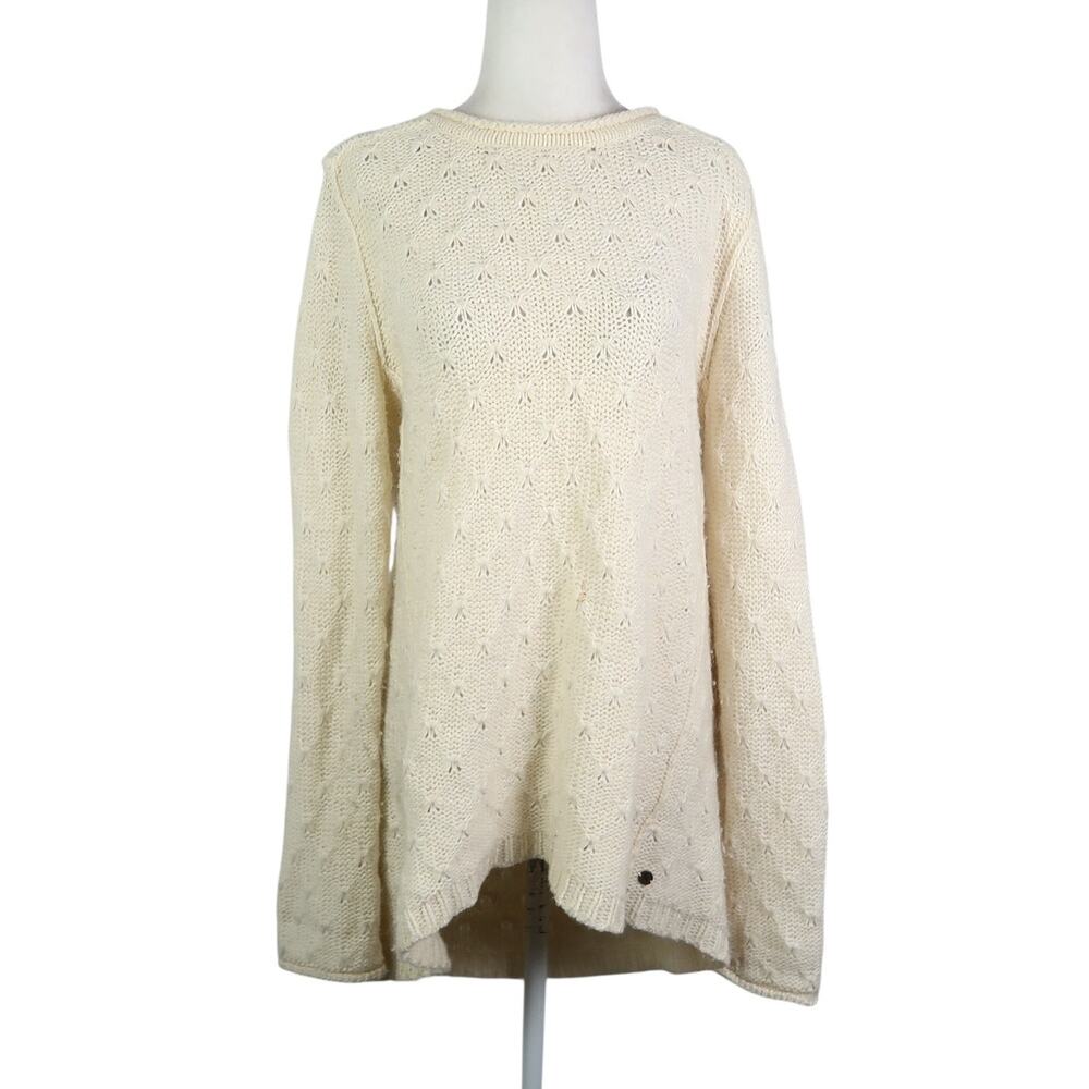 Eddie Bauer Cream Lambswool Pointelle Knit Pullover Sweater M